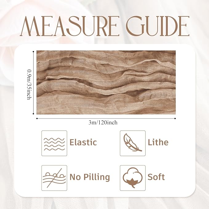 Cheesecloth Table Runner Nude Brown 10FT Boho Gauze, 2 Pack | 120 Inch Cheese - Image 2