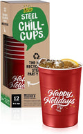 Steel Chill Cups 16 oz. Reusable Party Cups, Happy Holidays, 100% recyclable by SteelChillCups
