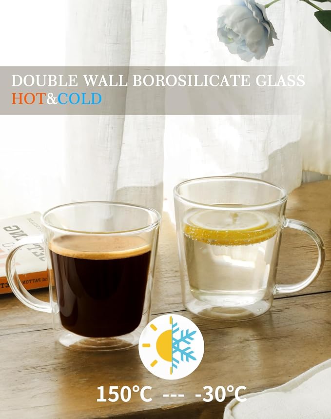 LIBWYS 12oz Double Wall Glass Coffee Mugs, Cappuccino Latte Tea Cups - Image 4