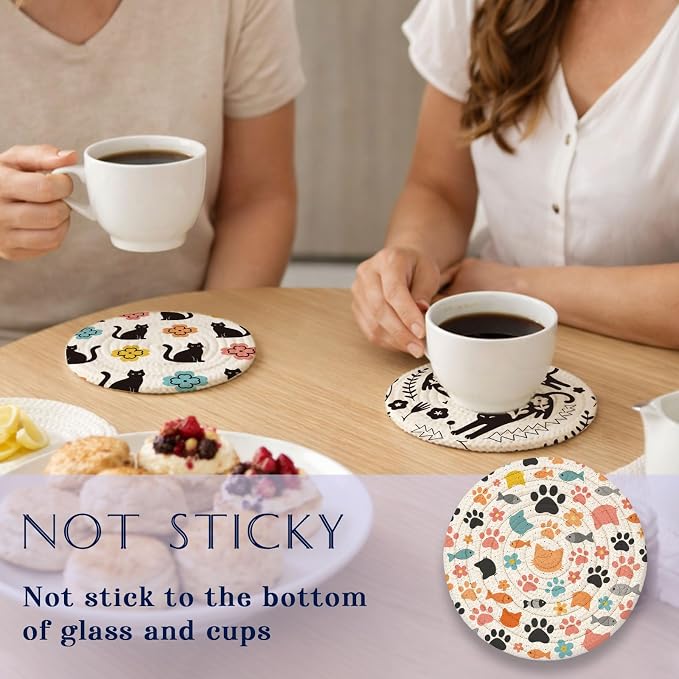 Cotton Woven Coaster Set of 9, 4.3In Fabric Coasters - Image 6