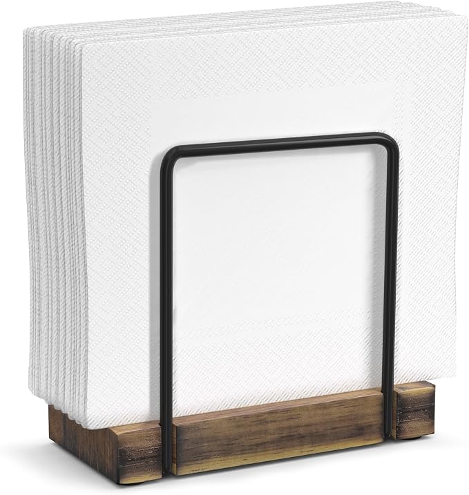 Wican Napkin Holder for Table, Wood Iron Standing Napkin Dispenser | Dining by Wican