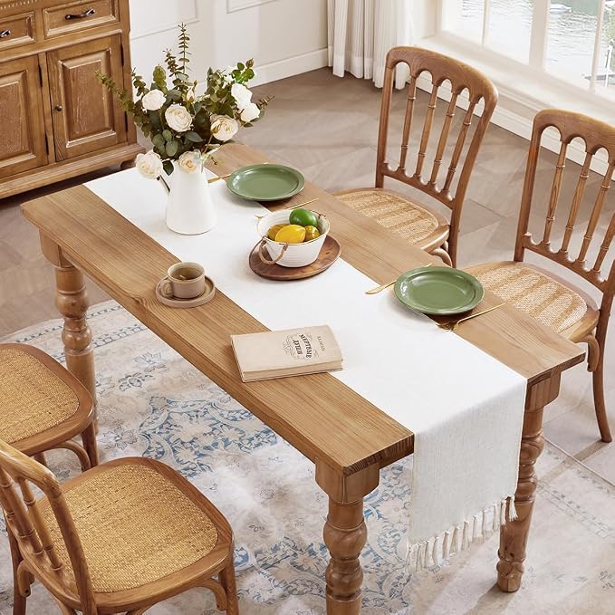 Cotton Linen Table Runner, 13x108 Inch, Off White - Image 6