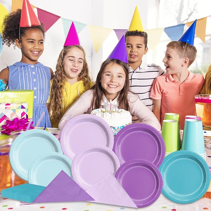 CMUSKO Mermaid Birthday Decorations-150Pcs Pink Blue Purple Plates and Napkins - Image 3