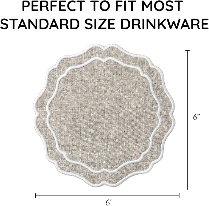 Drink Coasters Set of 6, 6x6 inch, Absorbent Linen Drink Mats - Image 3