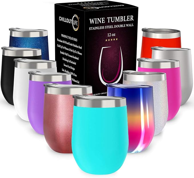 CHILLOUT LIFE 12 oz Stainless Steel Wine Tumbler by CHILLOUTLIFE