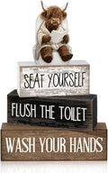 Moucuny 4 Pcs Highland Cow Bathroom Decor Set Funny Rustic Wooden Tiered Tray by Moucuny