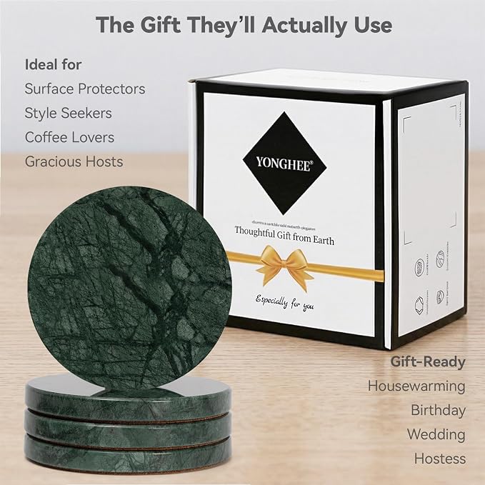 Dark Green Marble Coasters Set of 4, Modern Luxury Drink Coaster - Image 6