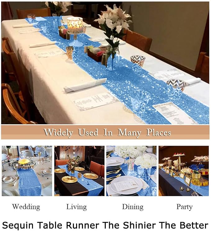 ShiDianYi Baby Blue Sequin Table Runner - Image 6