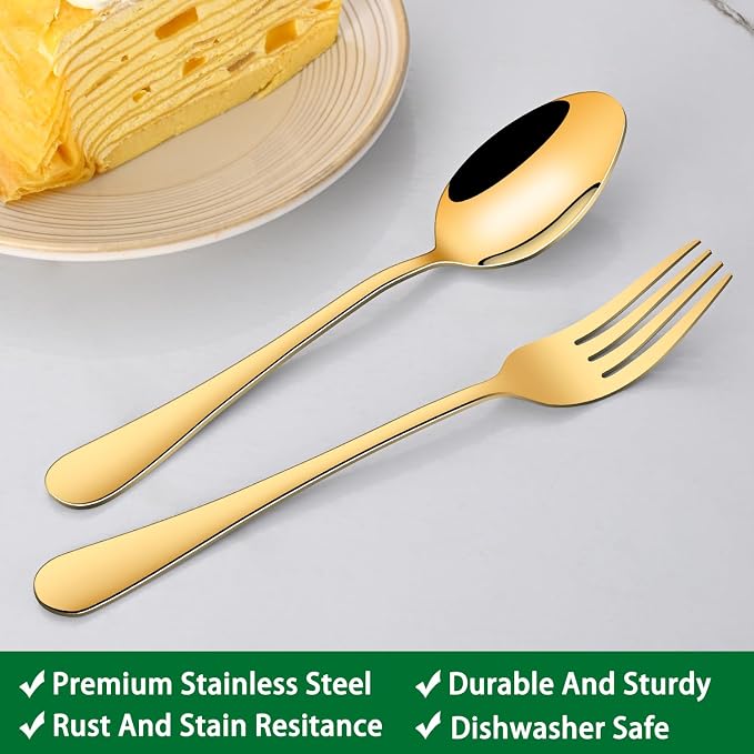 16-Piece Gold 8 Inches Stainless Steel Dinner Forks Set, Durable Mirror - Image 3