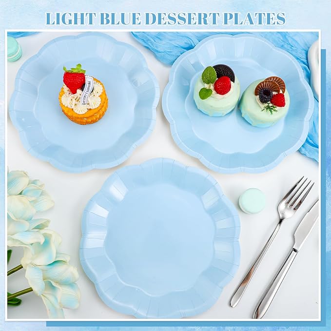 NatNarr 30 Pcs Light Blue Paper Plates 9 Inch Scalloped Plates Disposable - Image 5