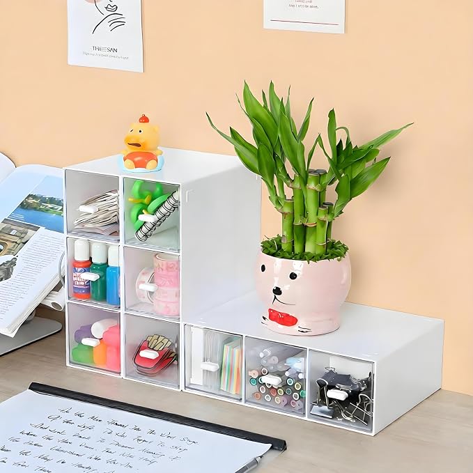 Desktop Organizer With 6 Drawers, Pencil Box, Stationary Organizer | 2 Tiers - Image 2