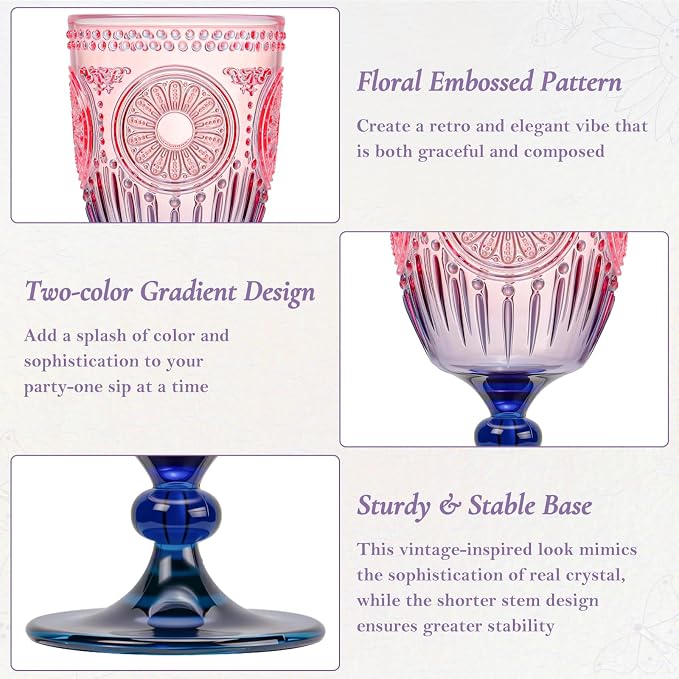 XUWAIDSGN 12Pcs Plastic Vintage Wine Glasses 13.5oz Reusable Embossed Goblet - Image 6