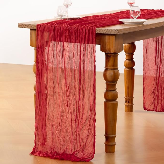 DeZerlor Red Cheesecloth Table Runner 1 Pack Christmas Runner | 120Inches Gauze - Image 5