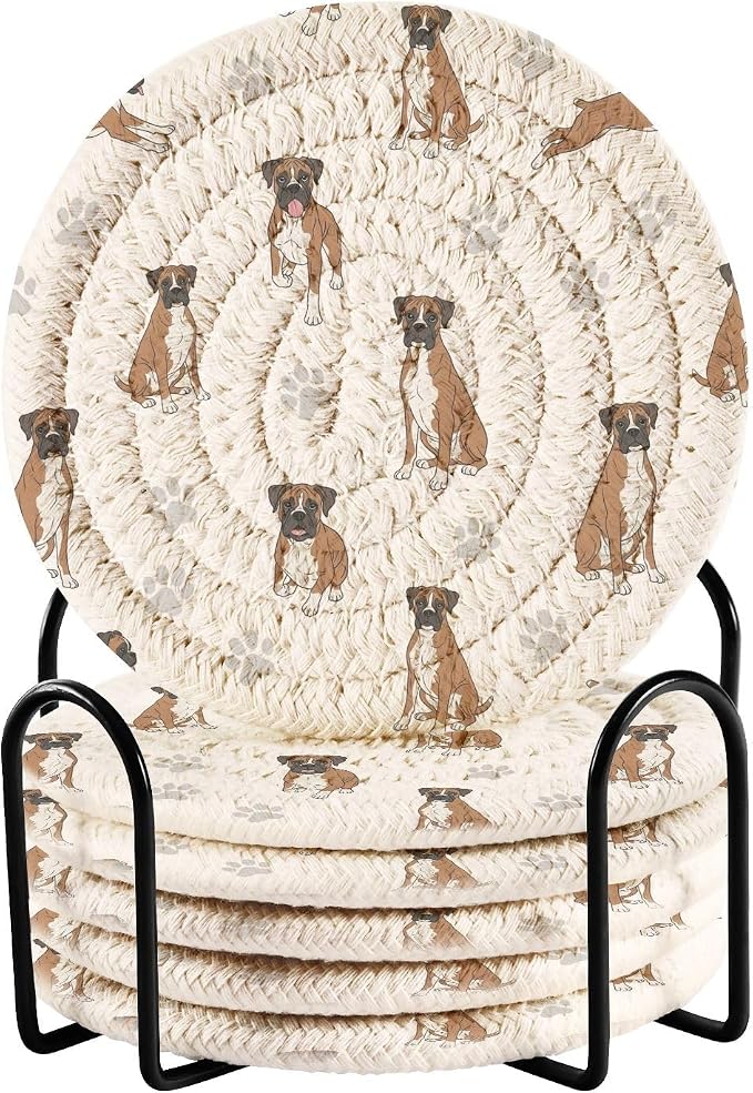 Cute Boxer Dogs White Pattern Coasters by Unknown