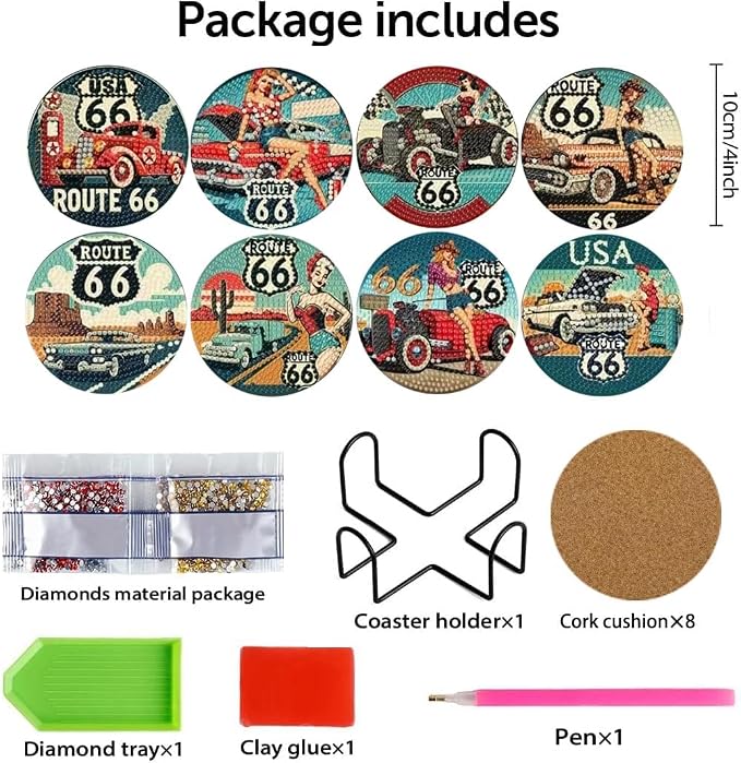Mrnsiet 8 Pcs Car Diamond Art Coasters Kits - Image 6
