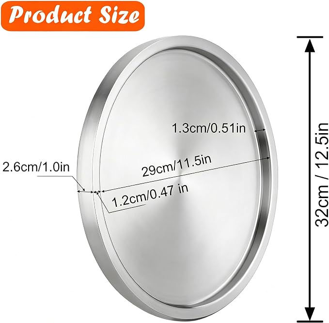 Stainless Steel Round Bar Serving Tray 12.5", Double Wall, Ideal Coffee Table - Image 3