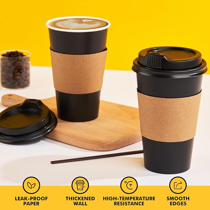 RACETOP 16 oz 100 Pack Black Disposable Coffee Cups - Image 7
