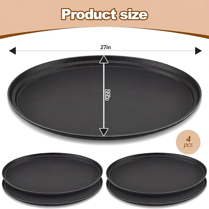 FillTouch 4 Pcs Restaurant Serving Trays PP Plastic Non Slip Rubber Lined Large - Image 2