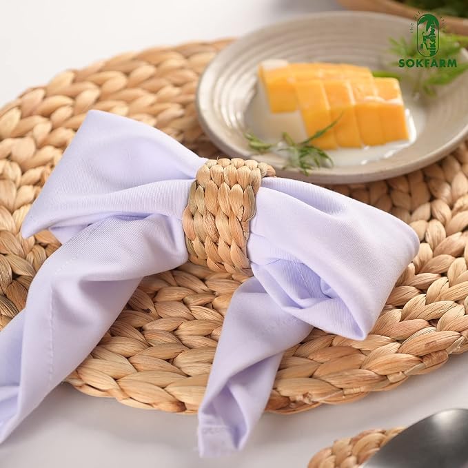 12 Pcs Round Woven Napkin Rings, Water Hyacinth Rattan Napkin Rings Set of 12 - Image 6