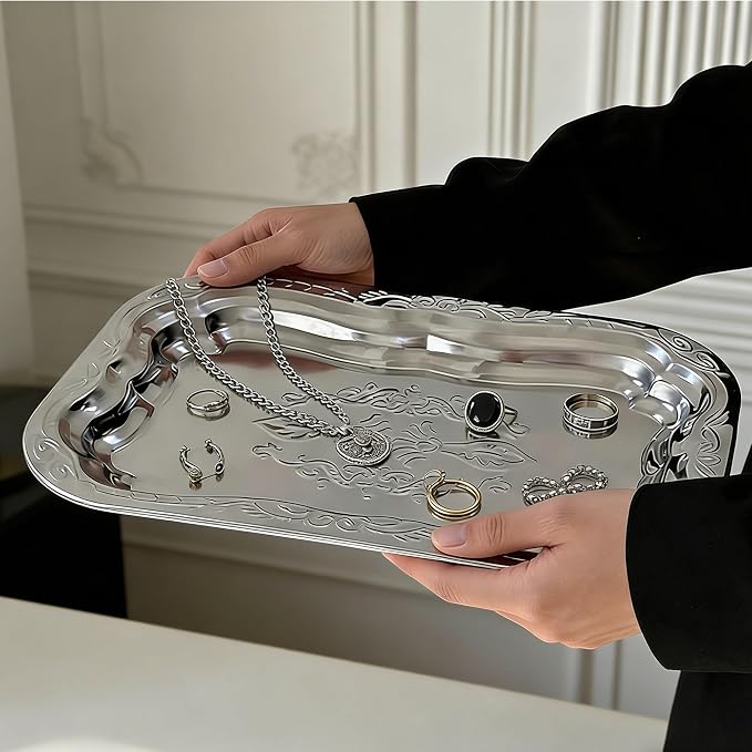 4-Pack Large Oval Silver Serving Trays - Image 7