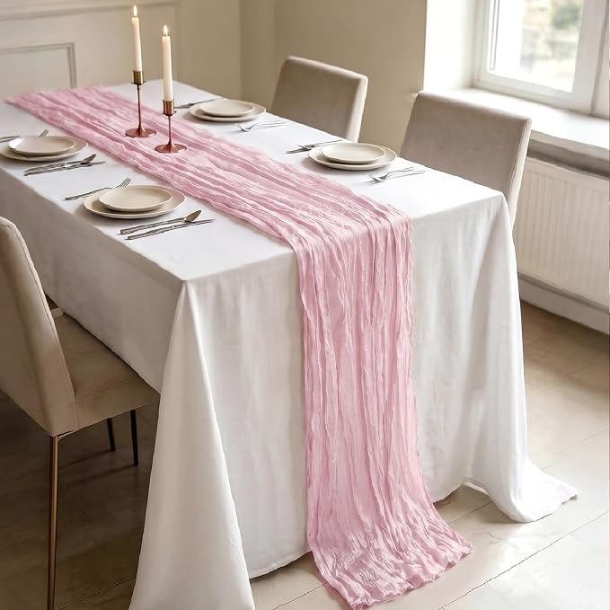 10 Pack Light Pink Cheesecloth Table Runner 21 x 120 Inch Boho Gauze Sheer - Image 3