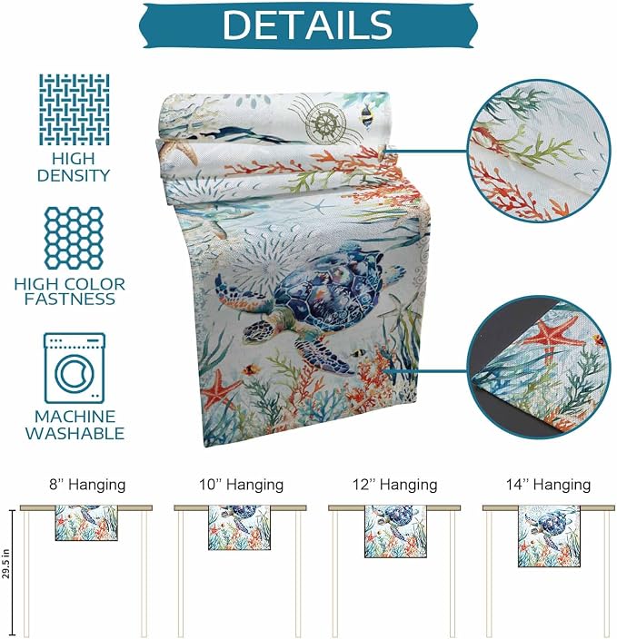 Sea Turtle Coastal Table Runners 36 Inches Long, Summer Beach Coral Table - Image 8