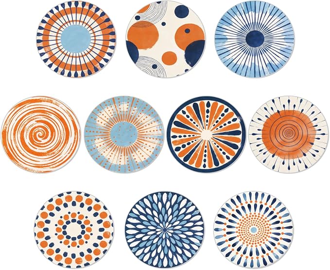 10pcs Coasters for Drinks Abstract Art Absorbent Coasters Set Round Tabletop by Unknown