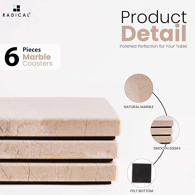 Radicaln Square Marble Coasters Set of 6 - Image 5