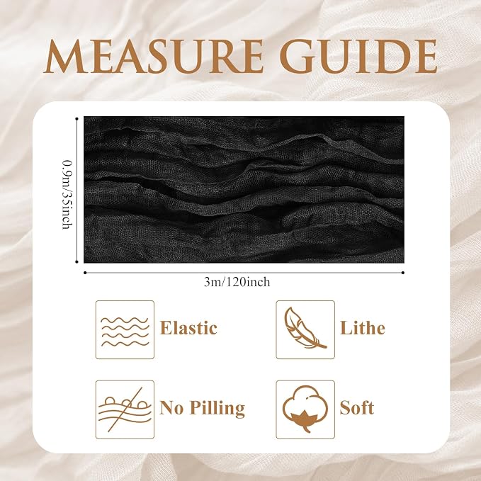 Cheesecloth Table Runner 10FT 4Pcs Black Boho Gauze Sheer Runners | Cheese - Image 2