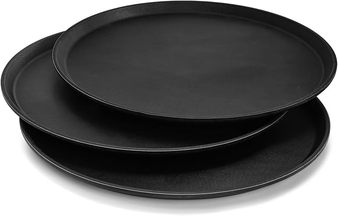 TOPZEA 3 Pack Large Restaurant Serving Tray, 18 Inch Plastic Black Round Server - Image 3