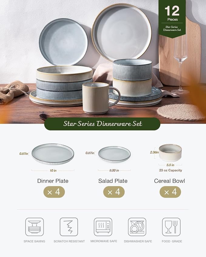 Famiware Star Stoneware Dinnerware Set, Reactive Glaze Plates & Bowls - Image 3