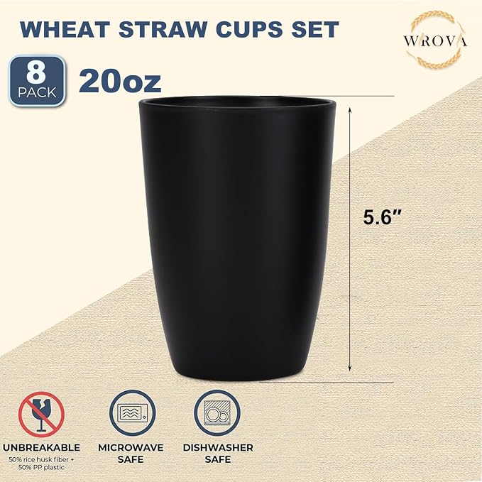 Wrova Wheat Straw Cups 8 PCS Good Alternative to Plastic Cups 20 oz Unbreakable - Image 2