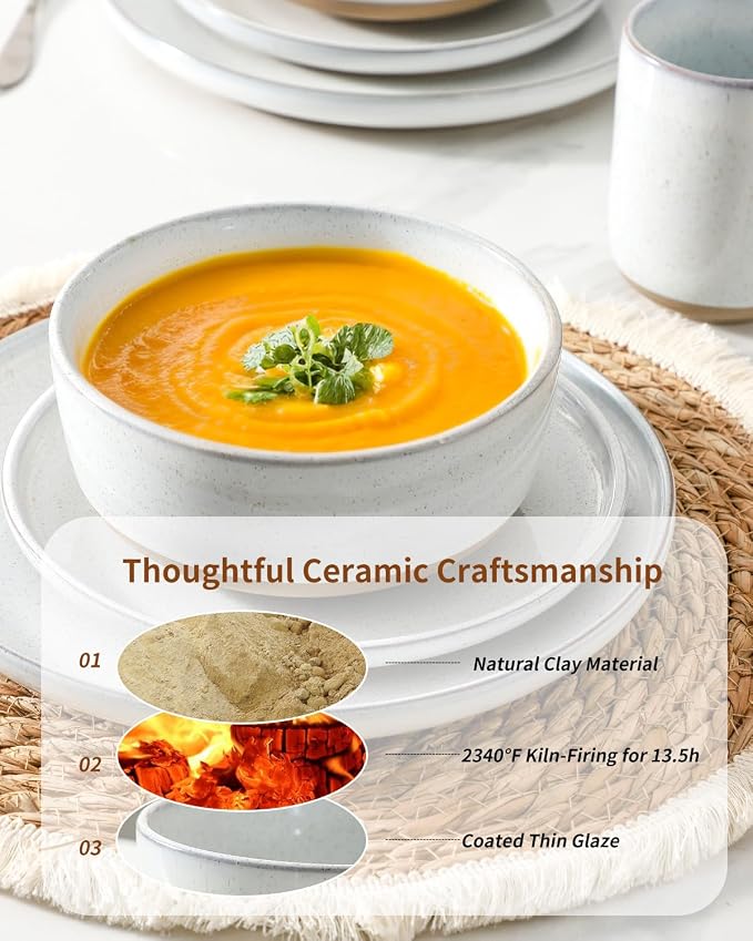 Hasense Plates and Bowls Sets, 3 Pieces Modern Porcelain Dishes Sets, Stoneware - Image 5