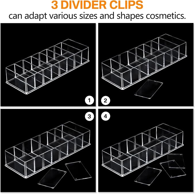 8 Pcs Acrylic Makeup Compact Organizer Detachable 8 Spaces Clear Vanity Drawer - Image 3