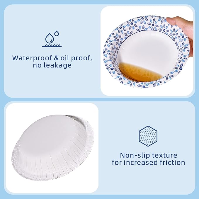 160 Count Paper Bowls 20 oz Soak Proof, Heavy Duty Printed Disposable Bowls Bulk - Image 2