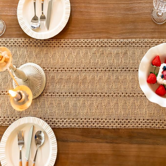 Linen Woven Table Runner, Farmhouse Rustic Jute Table Runners - Image 2