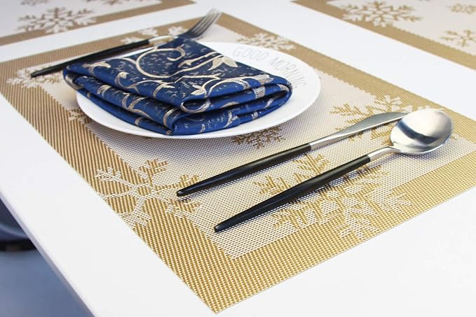 PIGCHCY Christmas Placemats Snowflake Woven Heat Resistant Placemats Washable - Image 4