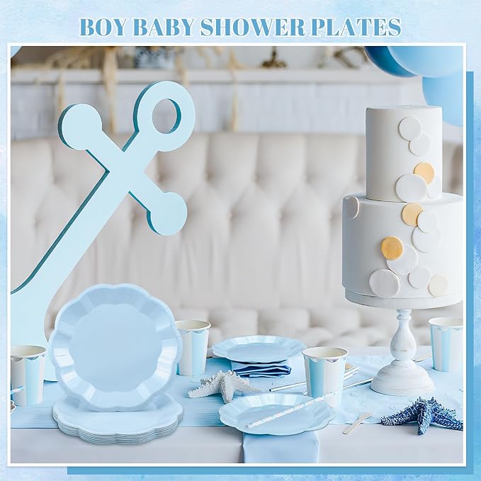 NatNarr 30 pcs Light Blue Plates 7 inch Scalloped Blue Dessert Cake Plates Cute - Image 6