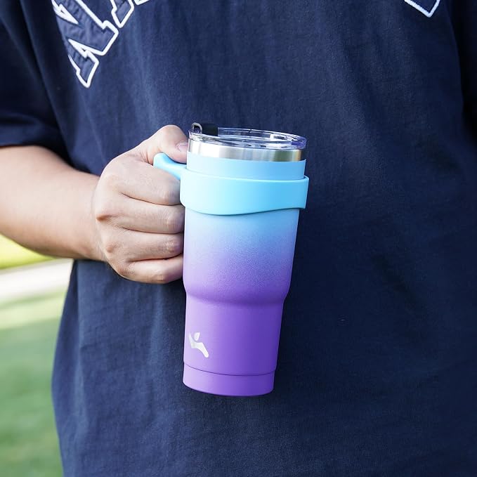 Konokyo 30 oz Tumbler with Handle and Straw, Insulated Travel Mug | Ocean - Image 6