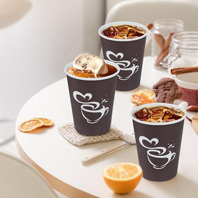 Clawsoff 300 Count 12 oz Paper Coffee Cups Disposable Hot Coffee Cups Brown | - Image 6