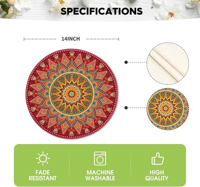 Artoid Mode Red Mandala Round Placemats Set of 4, 14 Inch Seasonal Spring - Image 6