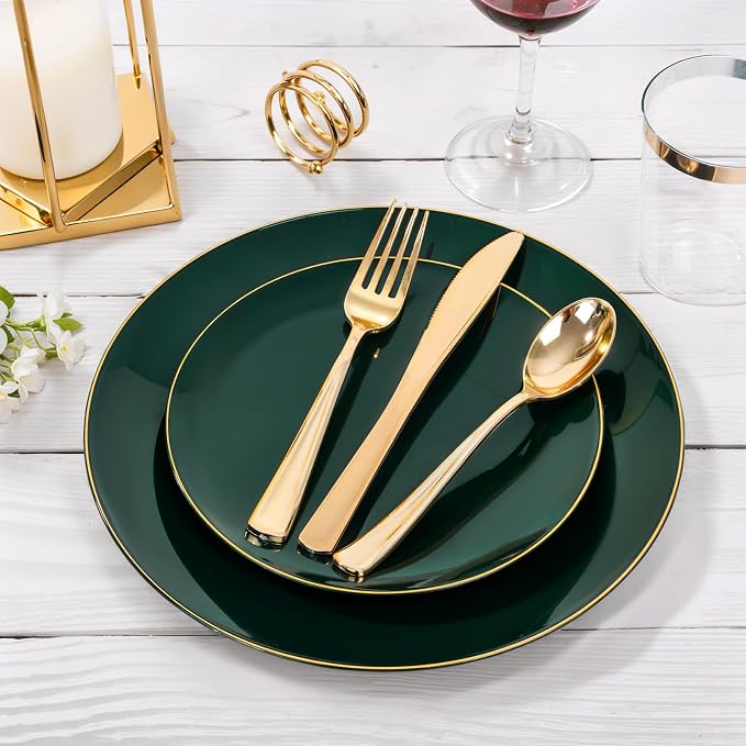 Nervure 100Pcs Green and Gold Plastic Plates - Image 7