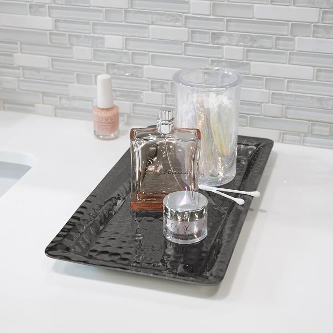 Monarch Abode Decorative Tray – 12-Inch Hand Hammered Dark Grey Metal Bathroom - Image 4