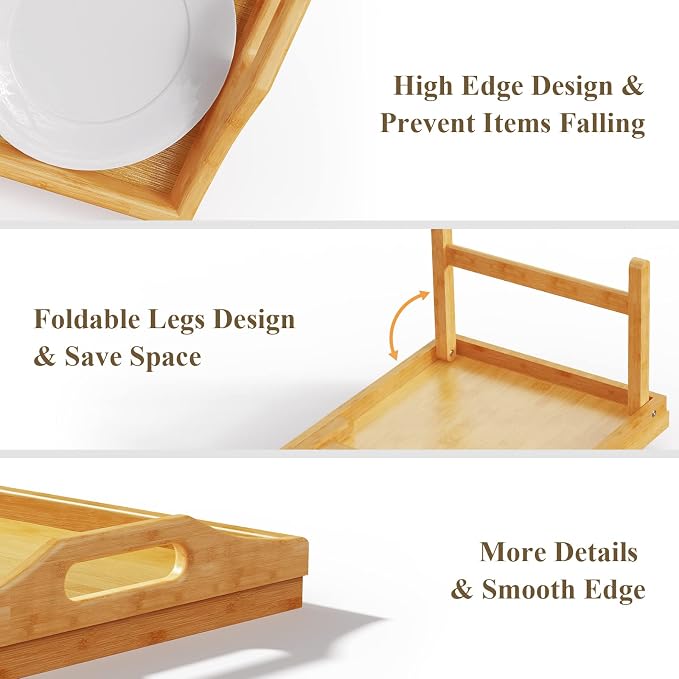 2 Pack Breakfast in Bed Tray for Eating, 16.92 x 12.6 Inch Bed Table Tray - Image 4