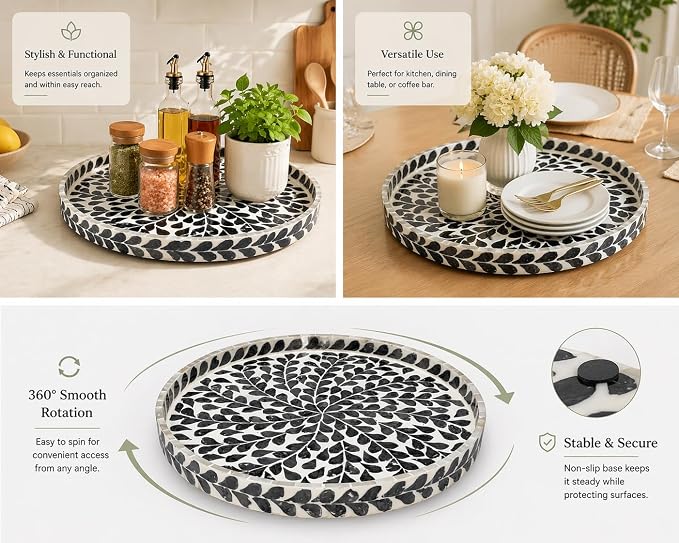 Lazy Susan Turntable 12.5 Inch, Round Wooden Spinning Tray - Image 3
