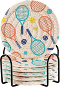 Tennis Balls Print Coasters for Drinks Set of 6 Absorbent Woven Drink Coaster by Unknown