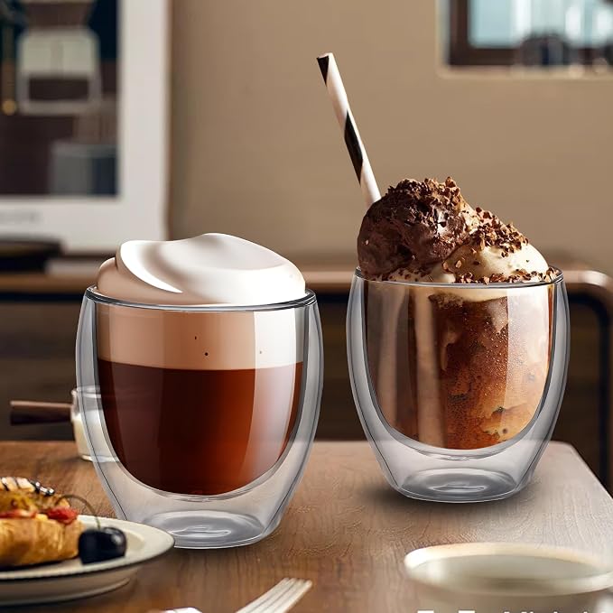 YMMIND Set of 4 Double Walled Glass Coffee Mugs 3 Ounces Insulated Layer Coffee - Image 5