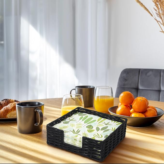 Square Cocktail Napkin Holder Rattan Napkin Holders - Image 3