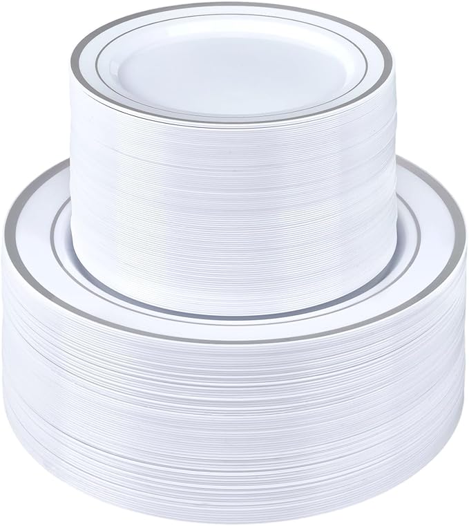 BESTSTAR 200PCS Silver Plastic Plates Set | 100 10.25 inch Dinner Plates and by BESTSTAR