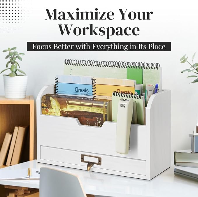 Flexzion Wood Desk Organizer, 3-Tier Mail Organizer - Image 2